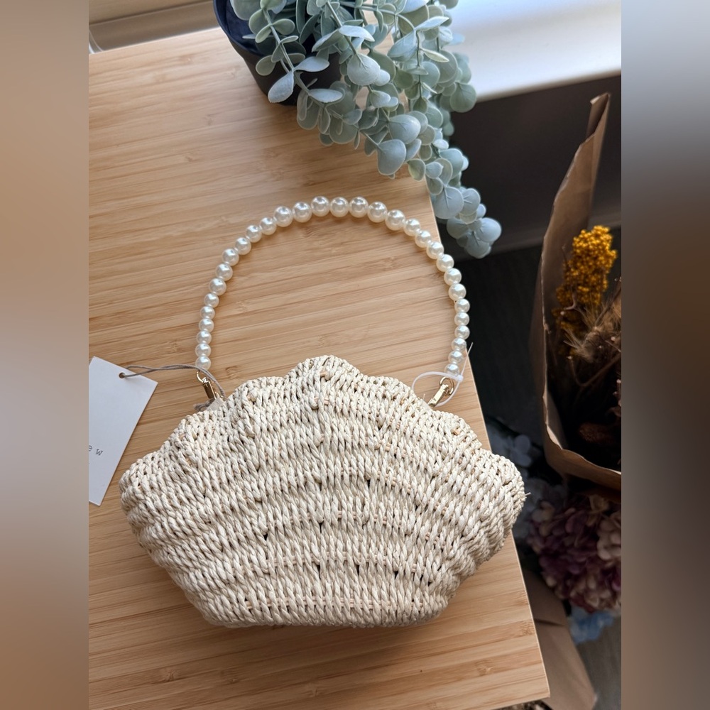 a new day Shell Woven Clutch with Pearl Handle
